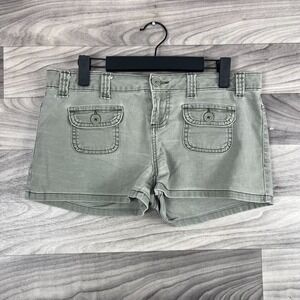 L.e.i Cargo Shorts Women's 7 (31 W) Green Denim Stretch Low-Rise Utility Pockets